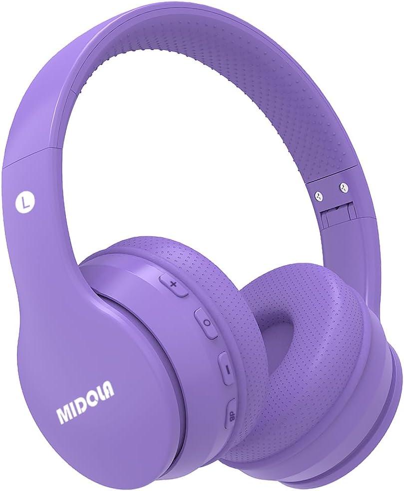 MIDOLA Kids Headphones Bluetooth 5.4 Wireless 68H Play Time Volume Limit 85/94dB Over-Ear Foldable Headset,with Wired Aux Built-in Mic Lightweight for Toddler Child Pad Tablet Light Purple