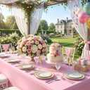 Fixwal 3 Pack Pink Tablecloth Rectangle 8Ft, Stretch Spandex Fitted Table Cover for Party, Trade Show, Wedding, Buffet, Graduation, Vendor Stand