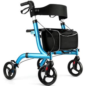 Healconnex Rollator Walkers for Seniors-Folding Rollator Walker with Seat and Four 8-inch Wheels-Medical Rollaotr Walker with Comfort Handles and Thick Backrest-Lightweight Aluminium Frame,Blue