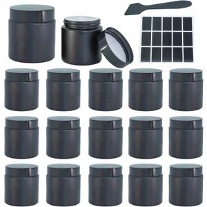 16Pack 4oz small glass jars with lids, lotion container, cosmetic containers, little travel jars for creams with mini spoon, Black Label (Matte Black)