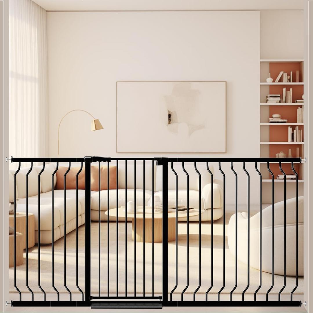 WAOWAO 40.55" Extra Tall Baby Dog Pet Gate 57.48-74.4" Wide Indoor Black | Extra-Tall,Extra-Wide,Pressure/Hardware Mount,More Durable Safety,One-Hand Walk Through,for Indoor,Doorways,Kitchen,Stairs