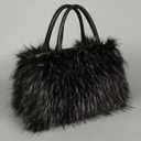 Women's Furry Shoulder Handbags Faux Fur Work Tote Bag for Women Fluffy Satchel Handbags Wristlet Zipper Purses