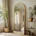 Full Length Mirror with Stand, 56"x15" Arched Full Body Mirror, Large Stand Up Aluminum Frame Floor Freestanding Hanging Leaning Mounted for Bedroom Living Room Entryway Gold