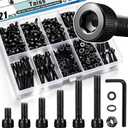 Taiss 380PCS M4 Screw Kit M4x6/8/12/16/20/30mm 6 Size Hex Socket Head Cap Screws,M4 Bolts and Nuts & Washers Assortment with Hex Wrench 12.9 Grade Alloy Steel Black Zinc Plated Small Metric Screws