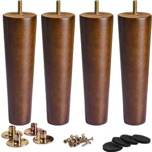 La Vane 6 inch Solid Wood Furniture Legs (15cm) - Walnut Finish Tapered Replacement Feet with 5/16 inch Thread & Mounting Plates - Set of 4 for Sofa, Couch, Cabinet, Ottoman