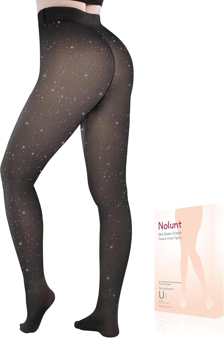 NOLUNT Fleece Lined Tights Sheer Women,Fake Translucent Warm Pantyhose Leggings Sheer Thermal Tights for Women in Winter. (Medium Petite)