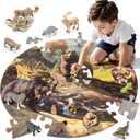 North American Animals Figurines Toys, 16PCS Realistic Safari Animals Figures & 67PCS 20" Large Woodland Jigsaw Puzzles Toys for Preschool Kids Toddlers, Ideal Gift for Toddler