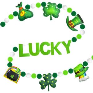 2 x 8.2Ft Felt St. Patrick's Day Garland Shamrock Lucky Pom Pom Banner for Mantle Home Window Irish Themed Party Decor