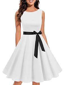 Gardenwed Women's Vintage Dress Sleeveless Cocktail 1950s Dresses Retro Tea Party Swing White L