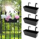 Holensun Railing Planters Outdoor Balcony 16 Inch Deck Over The Railing Planter Boxes Hanging Planters for Fence Flower 3 Pcs (Black)