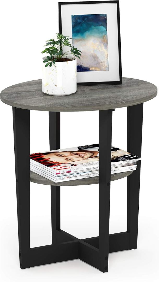 Furinno JAYA Side Table, 2-Tier Round Modern End Table with Oval Tabletop, Night Stand, Bedside Table with Open Shelf, for Living Room, Bedroom, French Oak