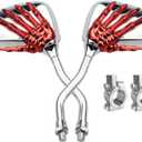 Pairs of Distinctive Skull Skeleton Hand Bicycle Mirror, Rearview Side Mirror Handlebar Mirror Mount Holder Clamp Adaptor 10mm for Scooter Moped Bike Standard Bike Motorcycle (red)