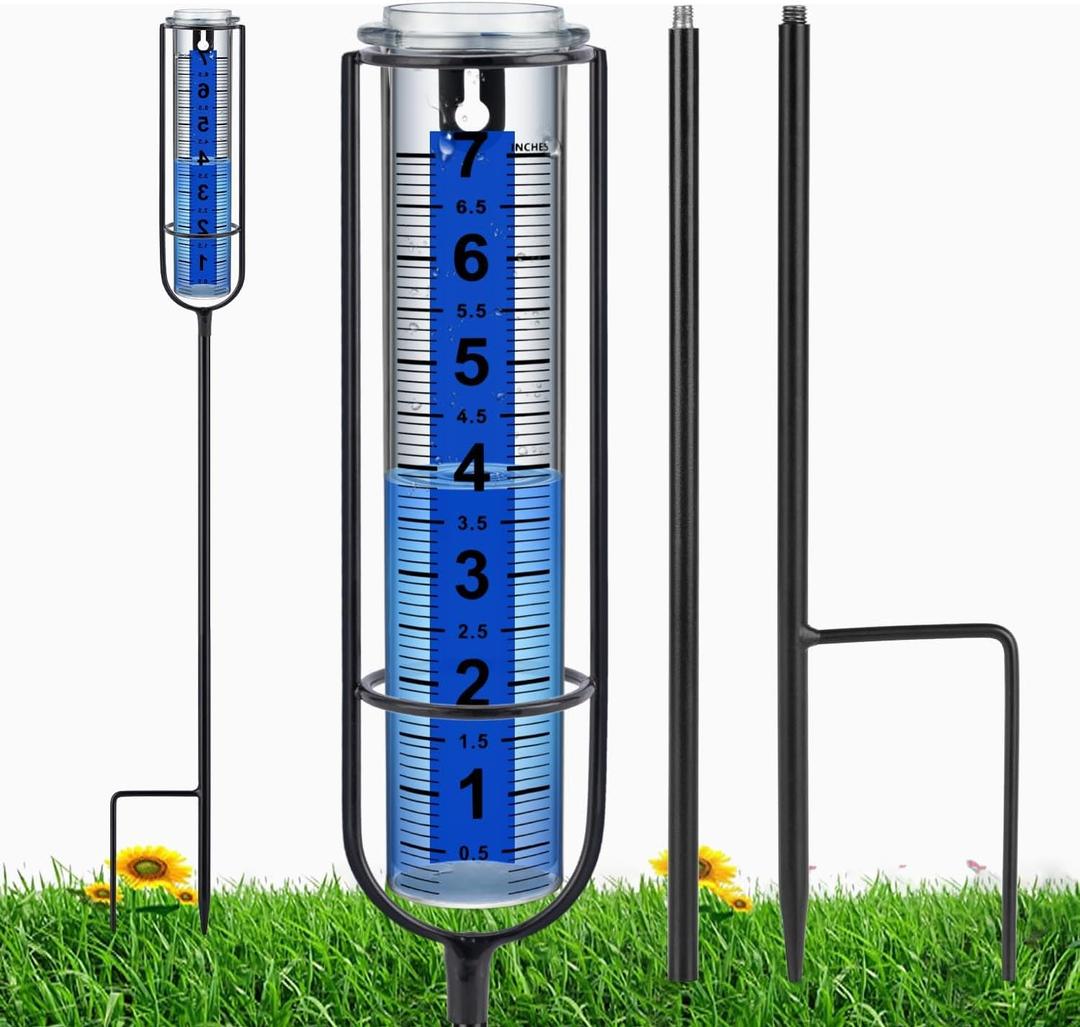 Rain Gauge, 7" Freeze Proof rain Gauge Outdoor Best Rated, Rain gauges for Yard with Stake,Large Clear Numbers and Adjustable Height -Decorative rain Measure Gauge for Garden, Deck, Lawn