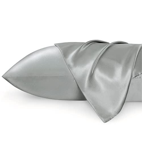 Bedsure Satin Pillowcase 2 Pack Similar to Silk Pillow Cases Standard Size, Pillow Case for Sleeping Women with Envelope Closure, Gifts for Women Men, Silver Grey, 20x26 Inches