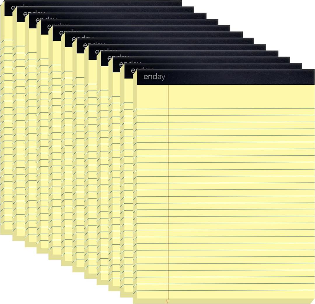 Enday Yellow Legal Pads 8.5 x 11 Inch, (12 Pack) 50 Sheets per Notepad, Note Pads, Legal Ruled Writing Pad with Perforated Pages, Yellow Paper Legal Pad for Work and Note-Taking