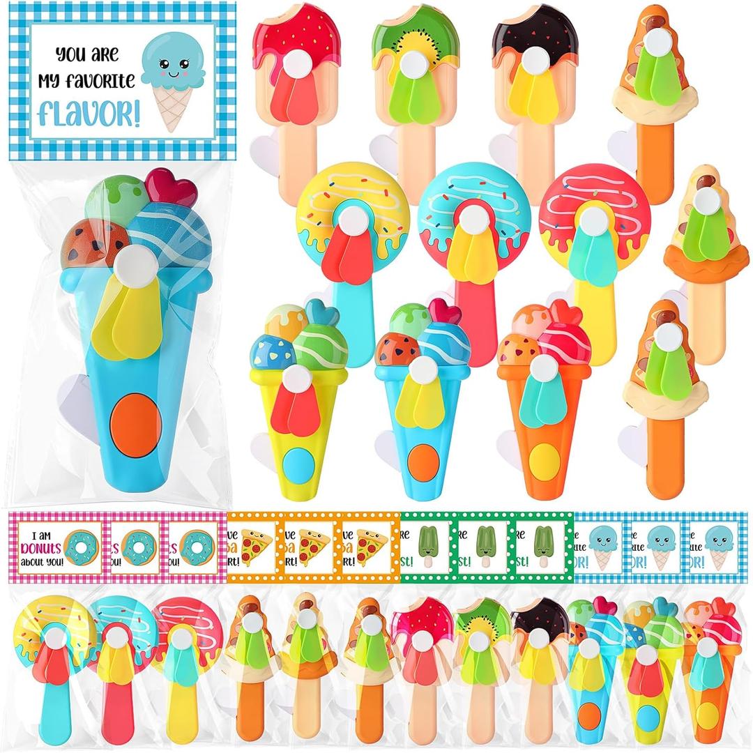 24 Pack Mini Portable Fans with Cards Gifts Cute Animal Fruit Ice Cream Handheld Press Cooling Fans for Summer Birthday Party End of the Year Pool Outdoor Activity Prize Exchange(Ice Cream)