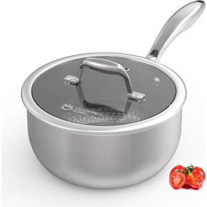 COOKER KING 3 Quart Stainless Steel Saucepan with Lid, Tri-Ply Ceramic Nonstick Pot, Metal Utensil Safe, Dishwasher & Oven Safe up to 900F, Induction Cookware for All Stovetops