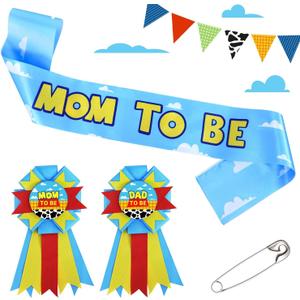 Boy Story Mom to Be Sash Baby Shower Decorations, It's a Boy Stroy Mommy to Be Sash Dad Corsage Set for Pregnant Mommy Dress Gift