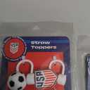 4 x U.S. Soccer Straw Toppers: Official Licensed Product, 4 Count Silicone Straw Covers, Soccer Ball and Logo Designs, Fits 9-10mm Straws, Reusable Straw Caps for Drinks and Travel