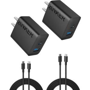Anker iPhone 17/16 Charger, 2-Pack 20W Fast USB C Charger Block, for iPhone 16/16 Pro Max/15 Series/iPad Pro and More (Black, 2 Pack & 2 Cable)