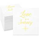 Sparkle and Bash Wedding Cocktail Napkins, Love is a Journey, Gold Foil (5 x 5 In, 100 Pack) - Bridal Shower Decorations 2 Pack