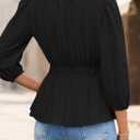ZESICA Women's 2026 Fall Babydoll Peplum Tops V Neck Puff 3/4 Length Sleeve Shirts Dressy Casual Blouses (Black, S)