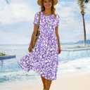 Women's Summer Casual Loose Dresses Cotton Boho Floral Midi Dress for Women Beach Vacation with Pockets HD1, Large
