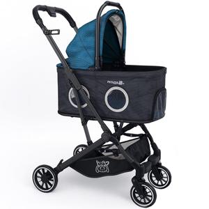 Dog Stroller for Small Medium Dogs & Cats Up to 50 lbs NTHUT WagZee Foldable Pet Stroller with 360 Mesh Windows, One-Click Fold, Reflective Trim, Storage Basket & Cup Holder (Black Teal)