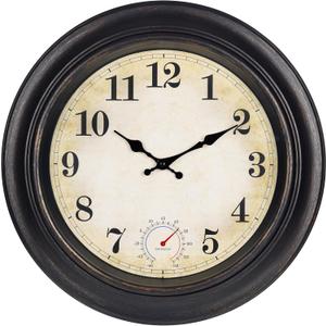Large Outdoor Clocks Waterproof with Thermometer Combo Vintage Outdoor Wall Clock Decor for Patio Pool Garden(18 Inch)