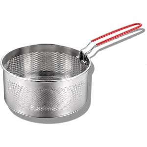 Tenta Kitchen Pasta Strainer Boiling Blanching Colander Vegetable Steamer Basket Stainless Steel Fryer Basket with Removable handle Insert for Veggie Fish Seafood Cooking and heat food 7 Inch