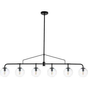 Modern Black Glass 6-Light Linear Pendant Light, Kitchen Island Chandelier
