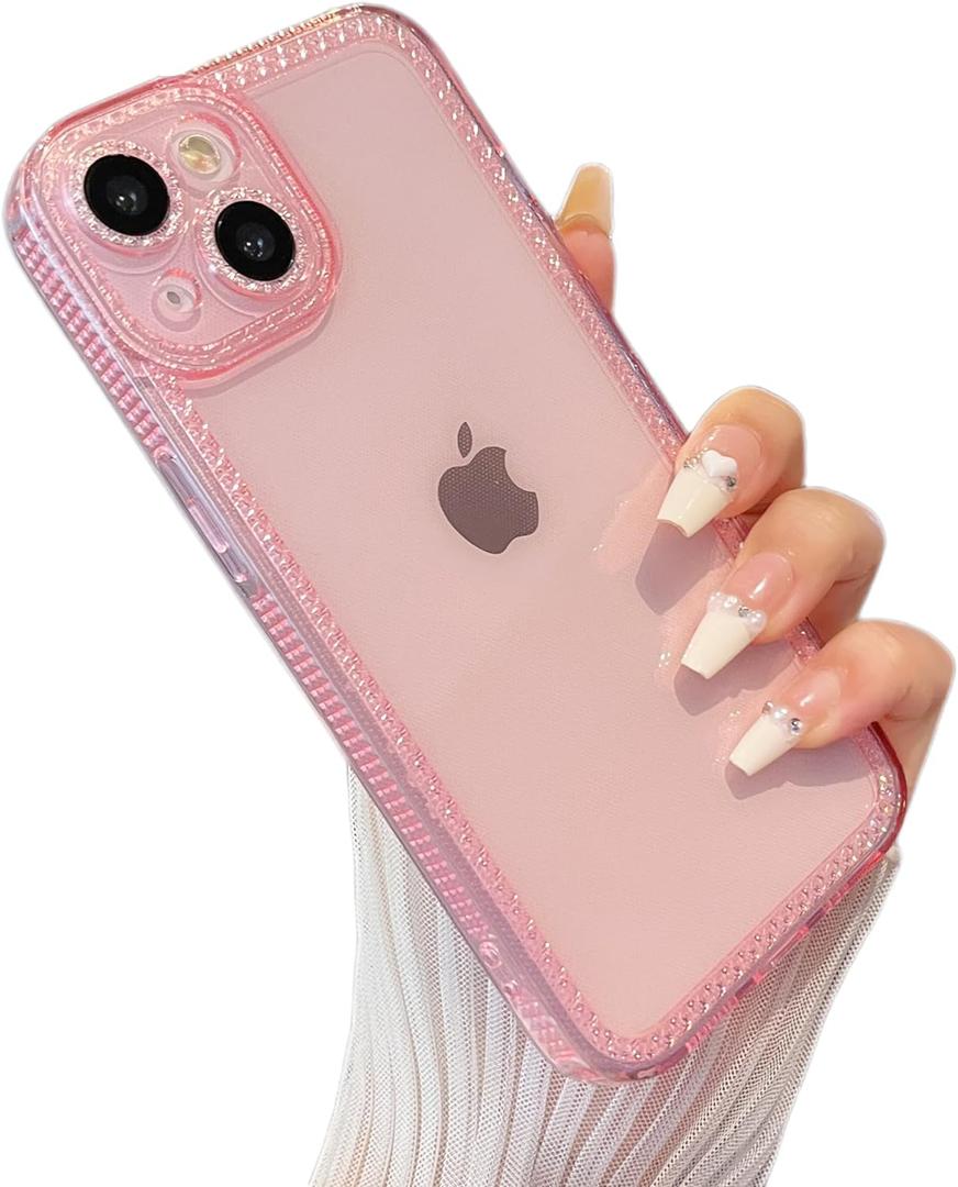 ZTOFERA Designed for iPhone 15 6.1 inch,Sparkly Cute Clear Case for Women Girls,Glitter Bling Flexible Soft TPU Silicone Bumper Protective Cover for iPhone 15,Pink