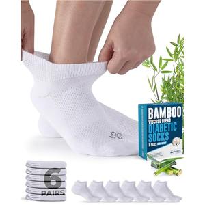 Doctor's Select Viscose Bamboo Ankle Diabetic Socks - 6 Pairs | Unisex Adult, White, Large