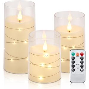 Aignis Flickering Flameless Candles Battery Operated Candles LED Candles with Remote Timer for Home/Wedding/Birthday/Holiday Decor, Warm White 3D Flame Set of 3 (D3 xH4 5" 6")