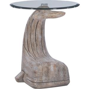 Powell Peabody Whale Brown Driftwood Accent Table with Glass Top