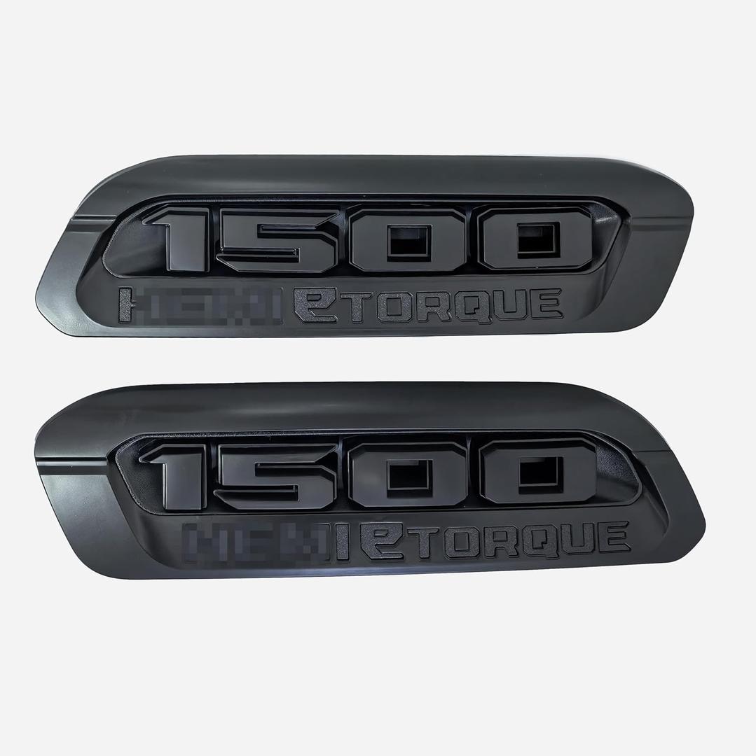 2pack OEM 1500 Etorque Exterior Badges Emblems Left Right Side Badges Hood 3D ABS Compatible with fits 1500 68500542AA 68500541AA (All Black)