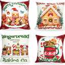 Mocsicka Christmas Gingerbread House Pillow Covers 1818 Inch, Gingerbread Man House Bakery Throw Pillow Covers Xmas Holiday Cushion Case for Sofa Couch Bed Home Decorations Set of 4