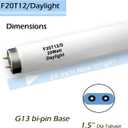 6 Pack 2FT F20T12/D Daylight Fluorescent Bulb, 24 Inch 6500K 20 Watt Full Spectrum Light, 1.5 Inch Diameter T12 Linear Tube, High Transparency CRI 85+