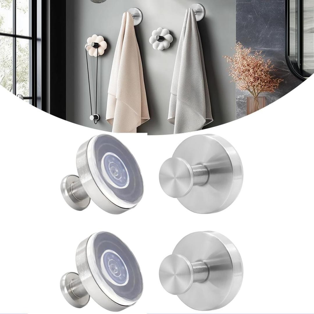 Brushed Nickel Suction Cup Hooks,Heavy Duty Suction Cup Towel Hook Up to 12 lbs,Removable Shower Loofah Holder for Bathroom, Kitchen, Glass Door, Mirror, Tile(3-Pack)