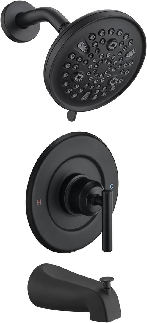 Replacement for Moen Shower Faucet Trim Kit, 9-Setting High Pressure Rain Showerhead, Shower Handle& Tub Spout, (Valve& Catridge Not Inclued), Matte Black