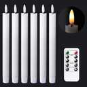 GenSwin Flameless White Taper Candles Flickering with 10-Key Remote, Battery Operated Led Warm 3D Wick Light Window Candles Real Wax Pack of 6, Christmas Home Wedding Decor(0.78 X 9.64 Inch) (6-White)