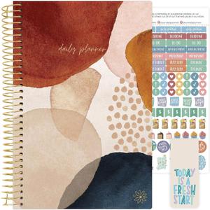 bloom daily planners UNDATED Weekly & Monthly Calendar Planner - Start Anytime (5.5 x 8.25) - Earthy Abstract, Blue