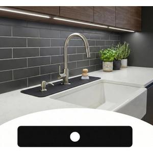 Customizable Kitchen Sink Faucet Mat: 30"Lx5.5"W Bathroom Counter Protector Drip Catcher - Splash Guard with Pre-Cut Center Hole, Trimming to Fit 2 & 3 Hole Faucet & Irregular Sink with Soap Dispenser