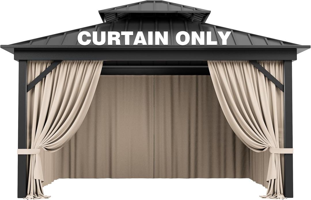 Outdoor Gazebo Curtain Replacement Universal 4-Panel Sidewalls 10' X 12',Outdoor Patio Waterproof Privacy Curtain with Double Zipper for Patio,Garden, and Backyard (Curtain Only)