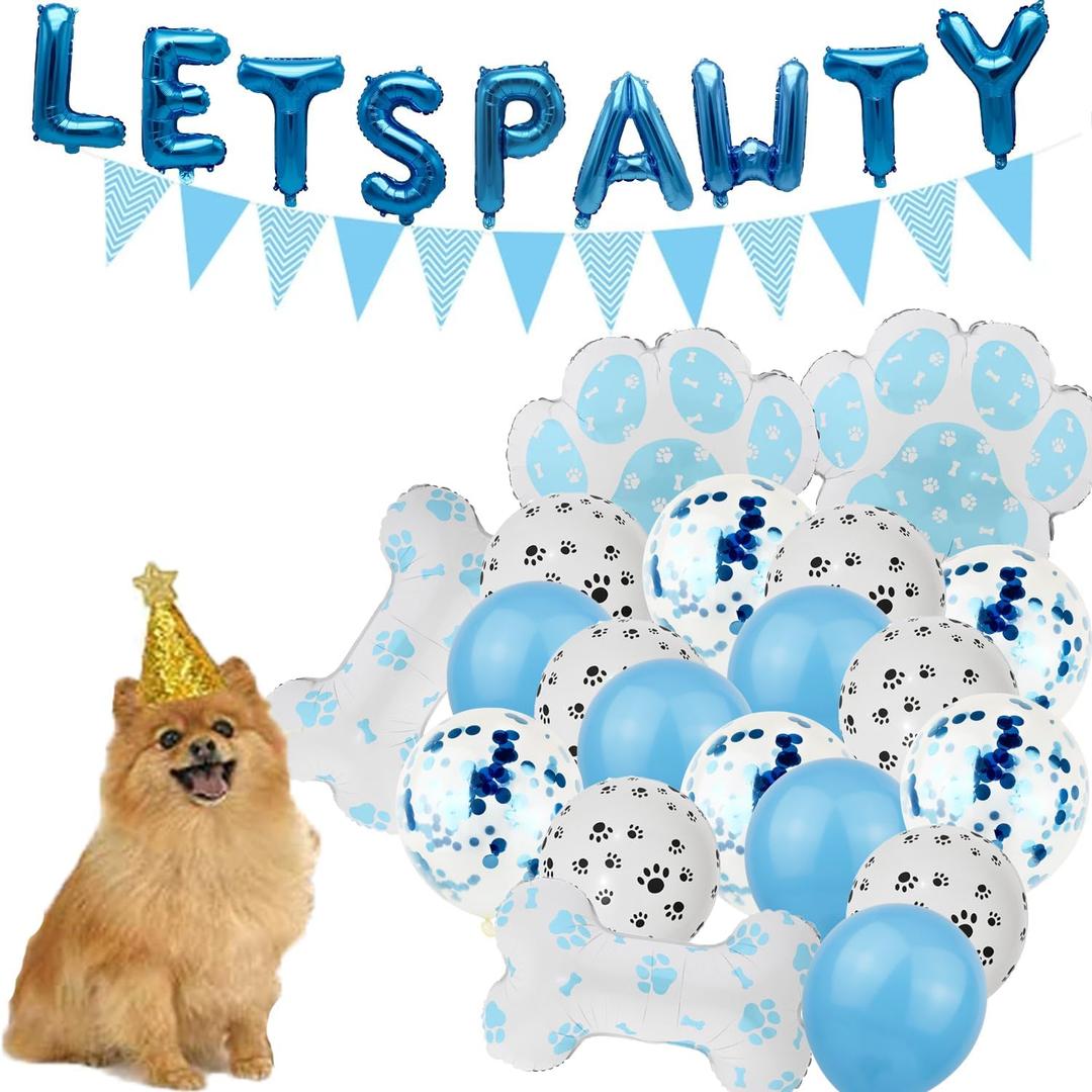 Party Supplies Dog Decorations Boy Dogs with Party Hat Lets Pawty Balloons Banner for Lets Pawty Birthday Decoration