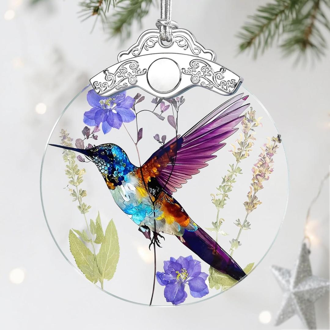 2 x Christmas Ornament, Stained Glass Ornament, Christmas Ornaments for Tree, Hummingbird Hanging Ornaments for Home Decor & Xmas Decorations Holiday Decor, Gift Ideas, Perfect Holiday & Xmas Gifts