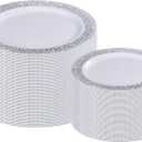 I00000 200 Pieces Silver Plastic Plates, Disposable Plastic Plates for 100 Guests Include: 100 Pcs Dinner Plate 10.25 and 100 Pcs Dessert Plate 7.5 with Silver Lace Rim Perfect for Wedding & Party