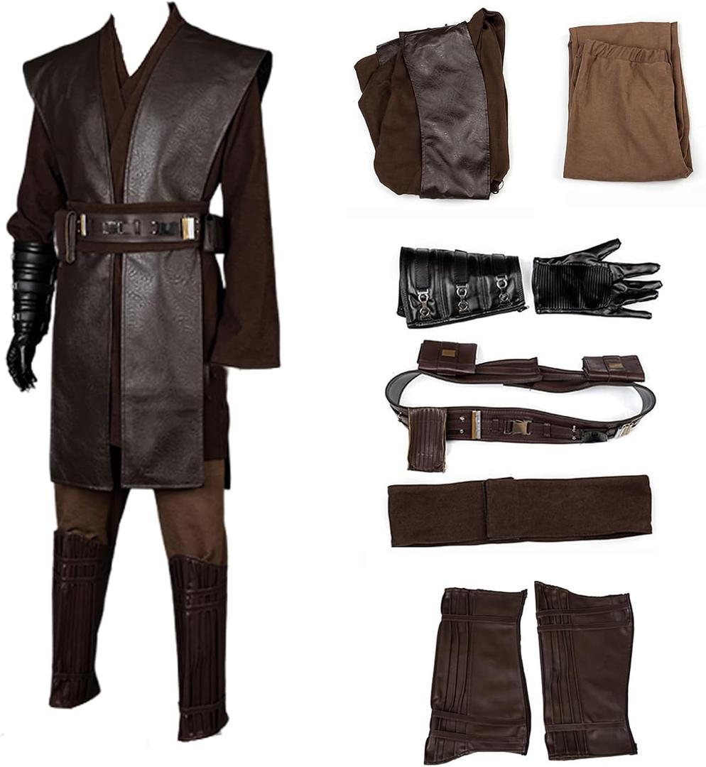 CosFantasy Mens Tunic Costume Knight Tunic Uniform Full Sets Halloween Cosplay Outfit (Small, Brown)