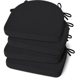 Shinnwa Dining Chair Cushions Set of 4, Non-Slip Kitchen Chair Cushions with Ties and Machine Washable Cover, 4 Pack, 17 x 16.5 x 2in, Black