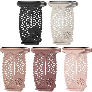 5 Pack Slim Lace Silicone Compatible for Apple Watch Band 38mm 40mm 41mm 42mm 44mm 45mm 46mm 49mm, Thin Hollow-out Breathable Strap for iWatch Ultra 3 2 1 Series 11/10/9/8/7/SE/6/5/4/3/Women Men (Black/Starlight/Smoke Violet/Milk Tea/Sand Pink)